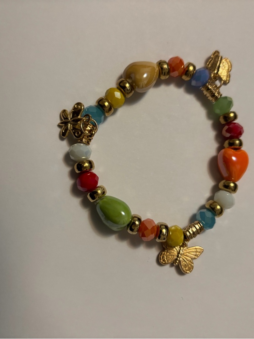 Colorful Beaded Butterfly Charm Bracelet